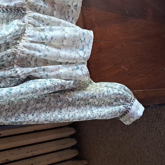 Free People size xs teal and brown print high collar ruffled beaded detail blous - Picture 5 of 7